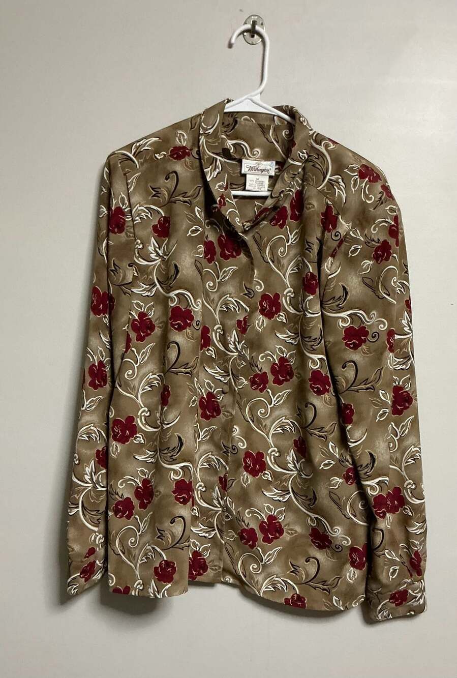 Worthington Vintage Brown Floral Print Long Sleeve Button Down Shirt Size 14